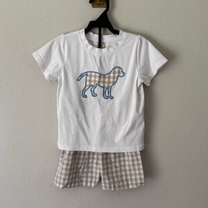Smocking Bird by Cecil & Lou Tan Gingham Dog Matching Set Size 3T